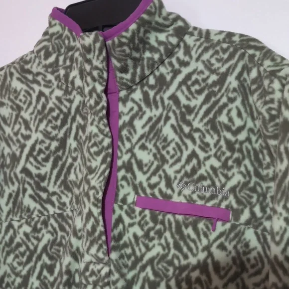 Columbia Green Fleece Pullover Jacket Medium Snap Neck - Picture 2 of 6